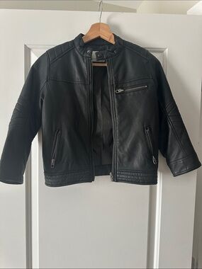 Zara Kids Black Faux Leather Biker Jacket